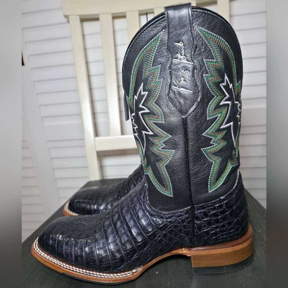 Justin Haggard Exotic Caiman Western Boots Broad Square Toe GR5705 Men's Size 10